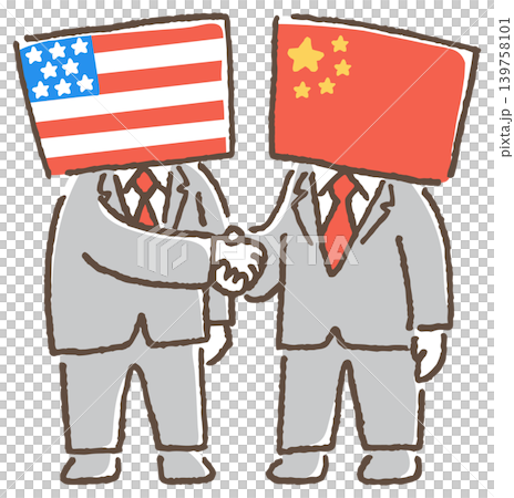 握手する中国とアメリカのイメージイラスト。 握手する中国とアメリカのイメージイラスト。 139758101