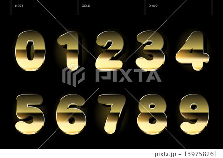 ゴールドの0から9までの数字のセット_023 ゴールドの0から9までの数字のセット_023 139758261