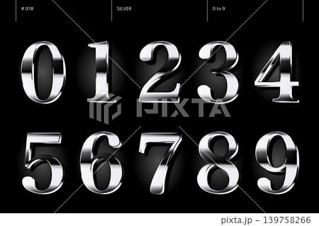 シルバーの0から9までの数字のセット_018 139758266