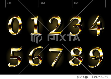 ゴールドの0から9までの数字のセット_021 ゴールドの0から9までの数字のセット_021 139758269