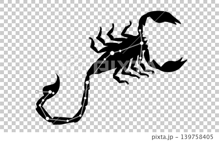さそり座のシルエットイラスト(サソリの絵と星座線) さそり座のシルエットイラスト(サソリの絵と星座線) 139758405