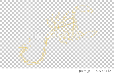 さそり座の線画イラスト（ゴールド色でサソリの絵と星座線、線のみで塗りなし） 139758412