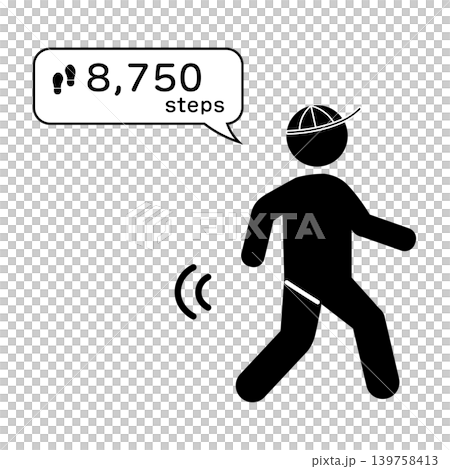 歩数を記録しながらウォーキングする人のモノクロイラスト 139758413