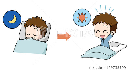 よく寝て寝起きが良い男の子のイラスト よく寝て寝起きが良い男の子のイラスト 139758509
