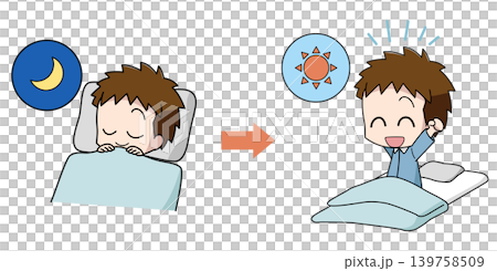 よく寝て寝起きが良い男の子のイラスト よく寝て寝起きが良い男の子のイラスト 139758509