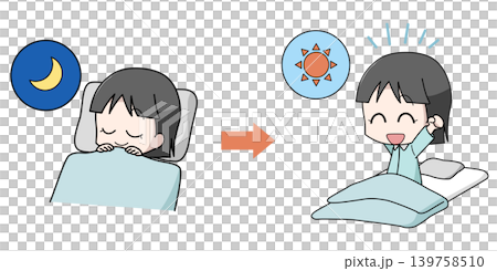 よく寝て寝起きが良い女の子のイラスト よく寝て寝起きが良い女の子のイラスト 139758510