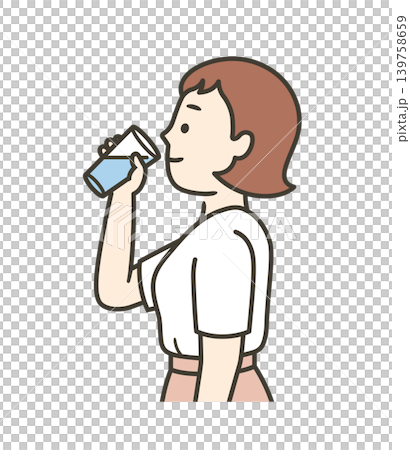 コップで水を飲む若い女性の上半身イラスト 139758659