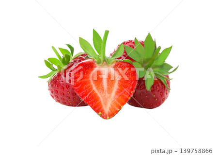 Halved strawberries show their vibrant texture, PNG Halved strawberries show their vibrant texture, PNG 139758866