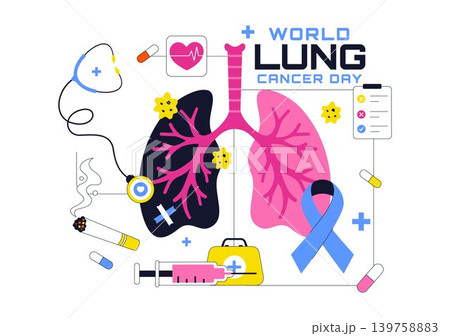 World Lung Cancer Day Vector Illustration Featuring Awareness Ribbon, Respiratory Health, Medical Prevention and Anti Smoking Campaign Design World Lung Cancer Day Vector Illustration Featuring Awareness Ribbon, Respiratory Health, Medical Prevention and Anti Smoking Campaign Design 139758883