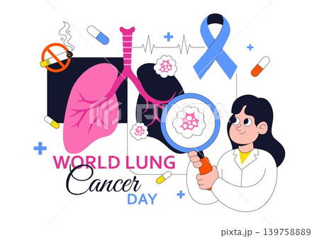 World Lung Cancer Day Vector Illustration Featuring Awareness Ribbon, Respiratory Health, Medical Prevention and Anti Smoking Campaign Design World Lung Cancer Day Vector Illustration Featuring Awareness Ribbon, Respiratory Health, Medical Prevention and Anti Smoking Campaign Design 139758889