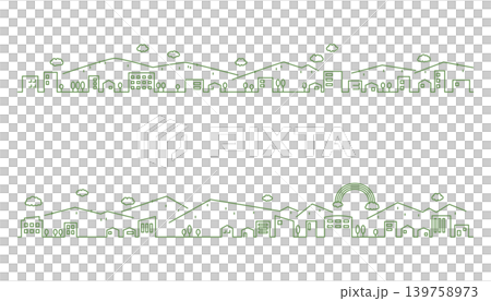 山が見える街並みのシンプルな横長線画イラスト 139758973