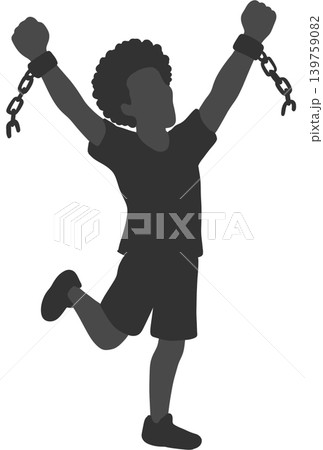 Powerful Juneteenth illustration featuring a silhouette figure breaking chains and celebrating freedom, resilience, and liberation. Powerful Juneteenth illustration featuring a silhouette figure breaking chains and celebrating freedom, resilience, and liberation. 139759082