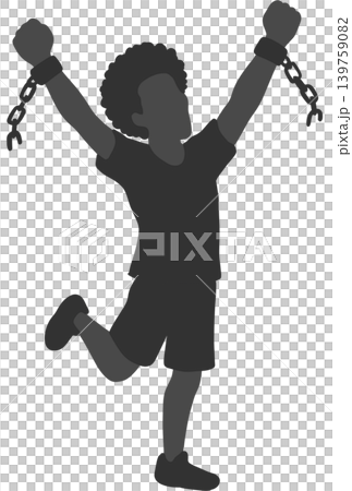 Powerful Juneteenth illustration featuring a silhouette figure breaking chains and celebrating freedom, resilience, and liberation. Powerful Juneteenth illustration featuring a silhouette figure breaking chains and celebrating freedom, resilience, and liberation. 139759082