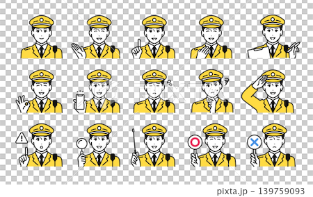 警察官 警備員 ガードマン 男性 表情アイコンセット 139759093
