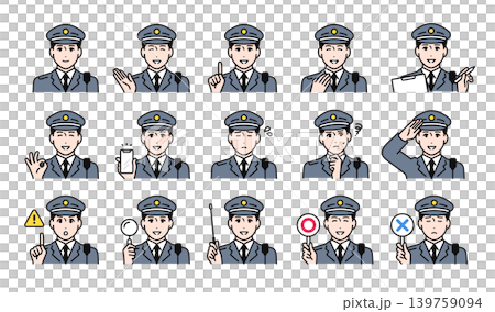 若い男性警察官の様々な表情バリエーションセット 139759094