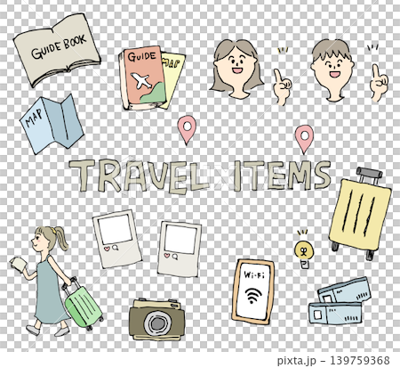 A set of hand-drawn, analog-style travel illustrations - monochrome line art. A set of hand-drawn, analog-style travel illustrations - monochrome line art. 139759368