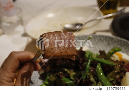 Close-up of Grilled Meat Over Salad Dish 139759483