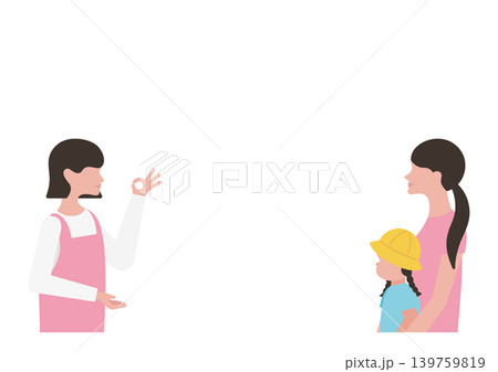 OKサインをする保育士と女の子・母親のベクターイラスト素材 139759819