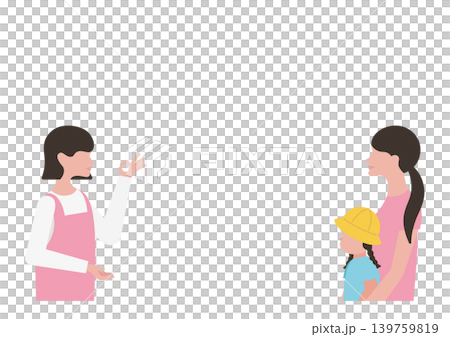OKサインをする保育士と女の子・母親のベクターイラスト素材 139759819