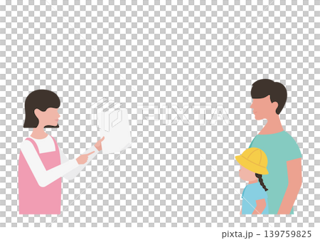 書類の説明をする保育士と女の子・父親のベクターイラスト素材 139759825