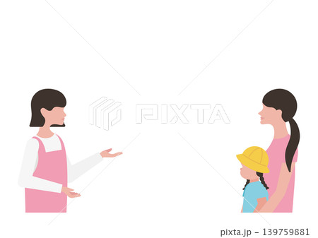 説明をする保育士と女の子・母親のベクターイラスト素材 説明をする保育士と女の子・母親のベクターイラスト素材 139759881