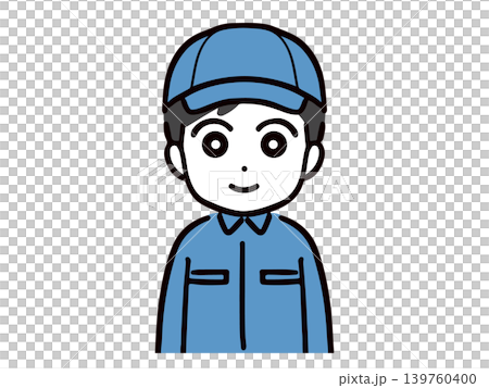 作業服＆笑顔の若い男性スタッフ(上半身・正面) 139760400