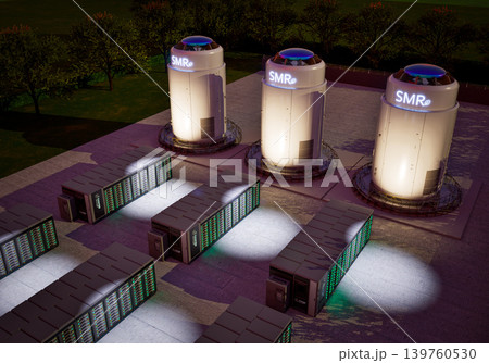 Smr or small modular nuclear reactors with energy storage system or battery container units 139760530