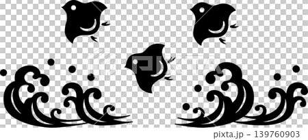 切り絵のようにシンプルなちどりと波のイラスト 139760903