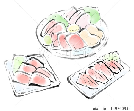 墨絵イラスト 筆書き お刺身の盛り合わせ 墨絵イラスト 筆書き お刺身の盛り合わせ 139760932