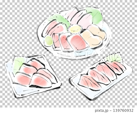 墨絵イラスト 筆書き お刺身の盛り合わせ 墨絵イラスト 筆書き お刺身の盛り合わせ 139760932
