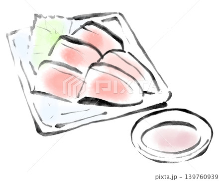 墨絵イラスト 筆書き お刺身の盛り合わせ 墨絵イラスト 筆書き お刺身の盛り合わせ 139760939