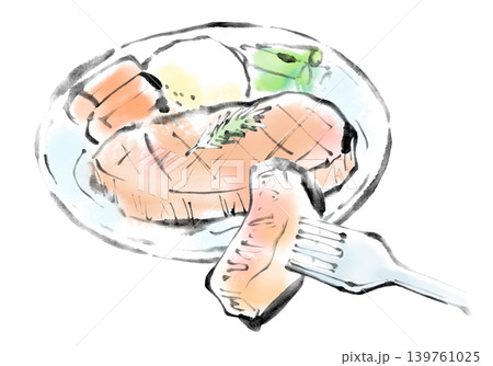 墨絵イラスト 筆書き 和牛ステーキ 墨絵イラスト 筆書き 和牛ステーキ 139761025