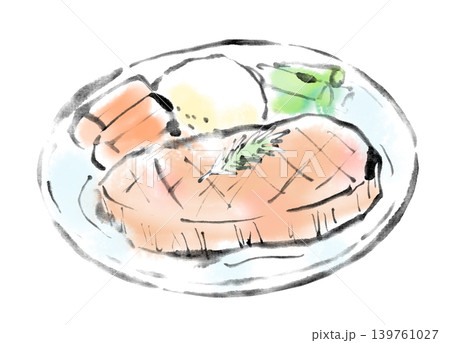 墨絵イラスト　筆書き　和牛ステーキ 139761027
