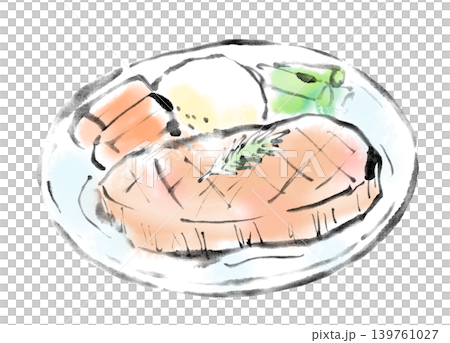 墨絵イラスト　筆書き　和牛ステーキ 139761027