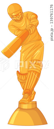 Golden Cricket Trophy Statue of a Batsman Playing a Powerful Shot Golden Cricket Trophy Statue of a Batsman Playing a Powerful Shot 139761176