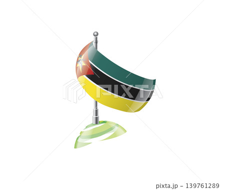 Highly detailed of waving Mozambique flag with metallic pole and subtle shadow effects for print Highly detailed of waving Mozambique flag with metallic pole and subtle shadow effects for print 139761289