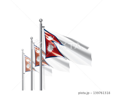 Brightly shining Nepal flags wave proudly on tall masts during official celebration events Brightly shining Nepal flags wave proudly on tall masts during official celebration events 139761318