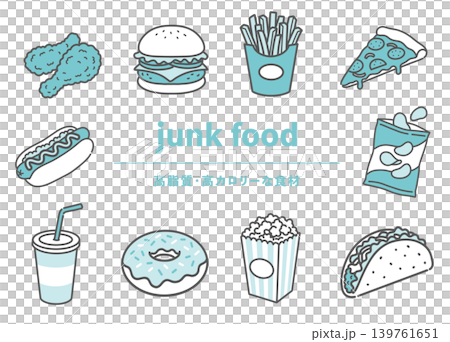 ジャンクフード(高脂質・高カロリーな食材)のイラストセット ジャンクフード(高脂質・高カロリーな食材)のイラストセット 139761651