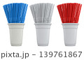 Multiple colorful plastic straws arranged in plastic cups isolated on white background, symbolizing party beverages 139761867