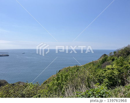 緑の海岸線と穏やかな青い海の風景 緑の海岸線と穏やかな青い海の風景 139761968