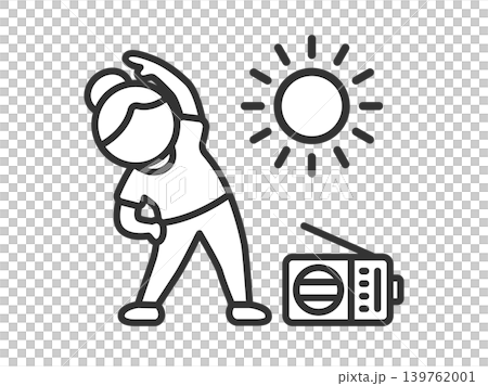 An icon (line drawing) of a woman doing radio calisthenics. An icon (line drawing) of a woman doing radio calisthenics. 139762001