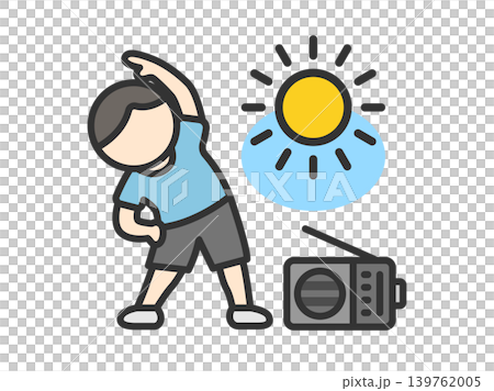 ラジオ体操をする男性のアイコン（線画カラー）のイラスト 139762005