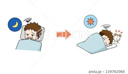 眠れず寝起きが悪い男の子のイラスト 眠れず寝起きが悪い男の子のイラスト 139762060
