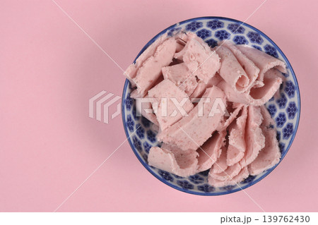 Strawberry Ice Cream Shavings in Ceramic Bowl 139762430