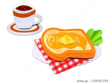 はちみつバタートーストとコーヒーの貼り絵イラスト カフェ風朝食素材 はちみつバタートーストとコーヒーの貼り絵イラスト カフェ風朝食素材 139762793