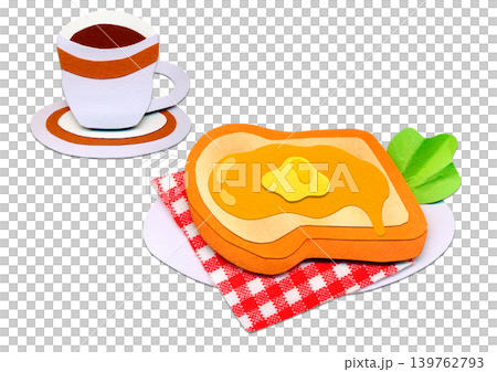 はちみつバタートーストとコーヒーの貼り絵イラスト カフェ風朝食素材 はちみつバタートーストとコーヒーの貼り絵イラスト カフェ風朝食素材 139762793