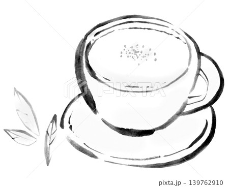 墨絵イラスト　筆書き　ホット抹茶ラテ 139762910
