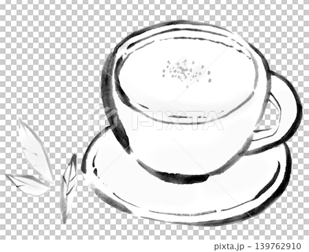 墨絵イラスト　筆書き　ホット抹茶ラテ 139762910