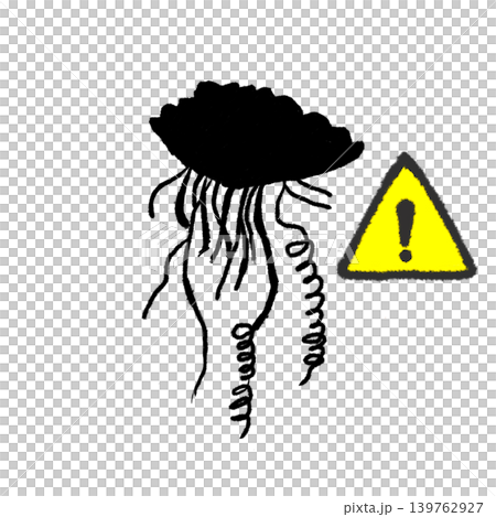 カツオノエボシ注意マークのイラスト 黄色三角の危険表示素材 139762927