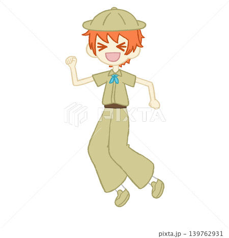 探検隊の服を着たジャンプする男の子 探検隊の服を着たジャンプする男の子 139762931